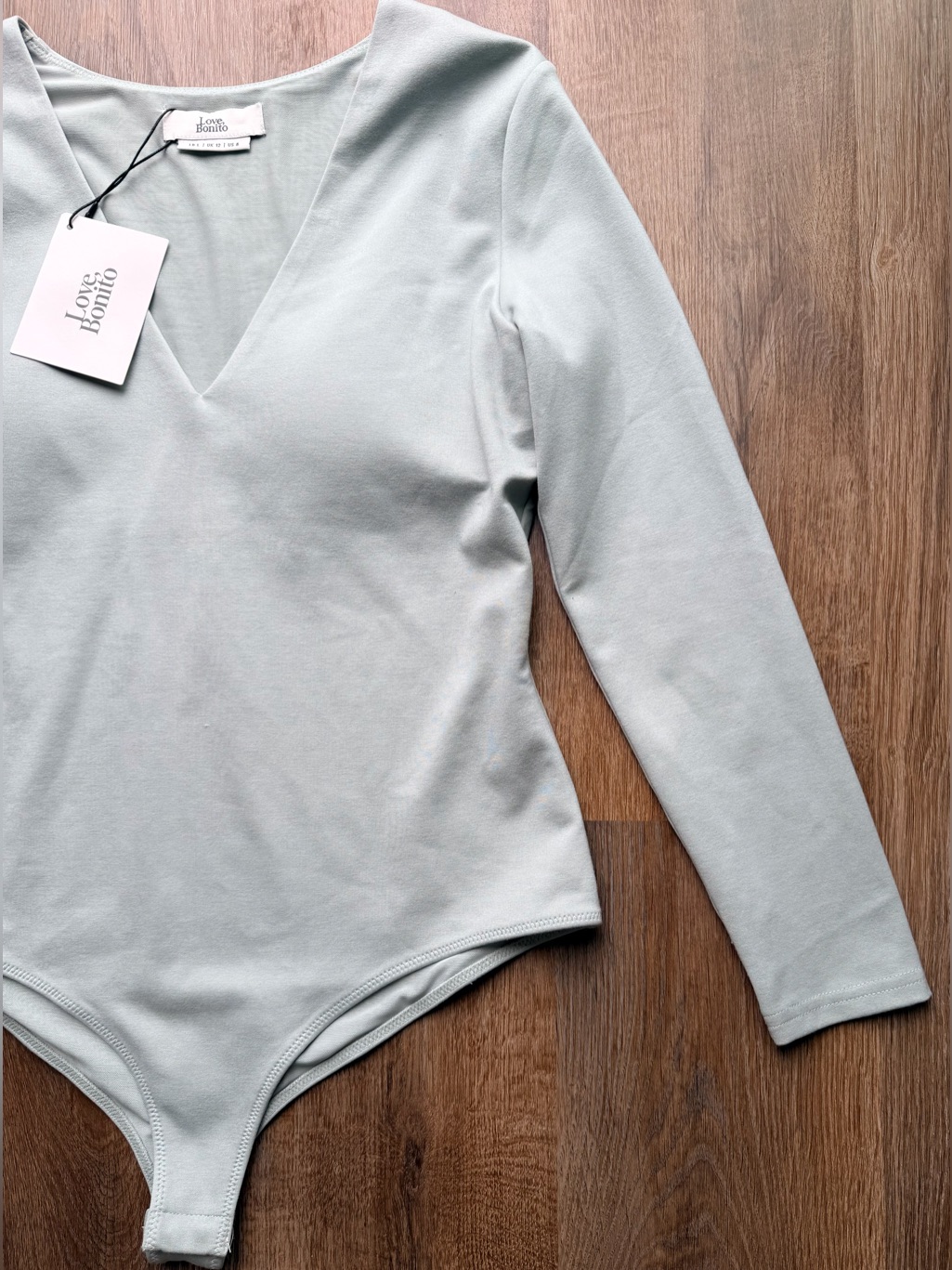 Love Bonito | Long Sleeve V-Neck Bodysuit | Minimalist Stretch Top — image 3 of 8